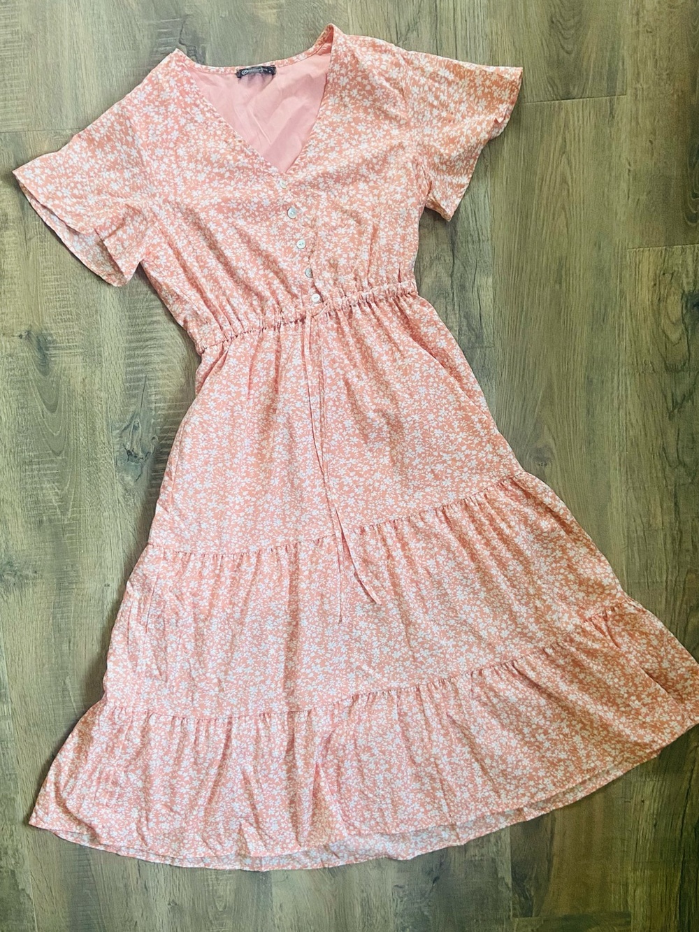 PrettyGarden S Floral Tiered Draw String Waist Soft Orange Dress Vaca spring
